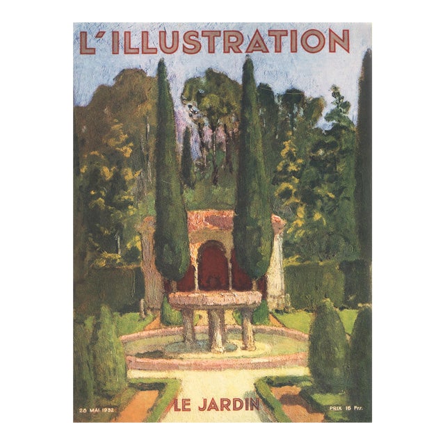 1932 French Botanical "La Jardin" Lithograph, Matted For Sale
