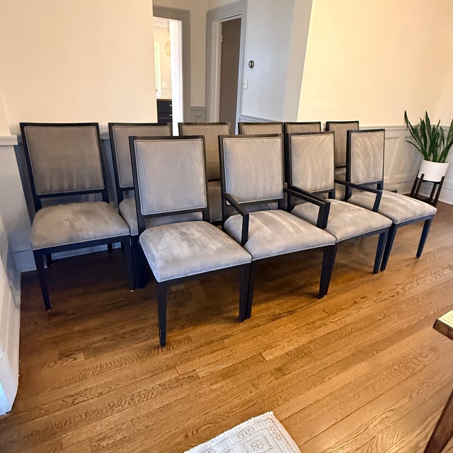 Set of 10 RH French Contemporary Leather Dining Chairs Leather that feels JUST like suede! Inspired by clean-lined...