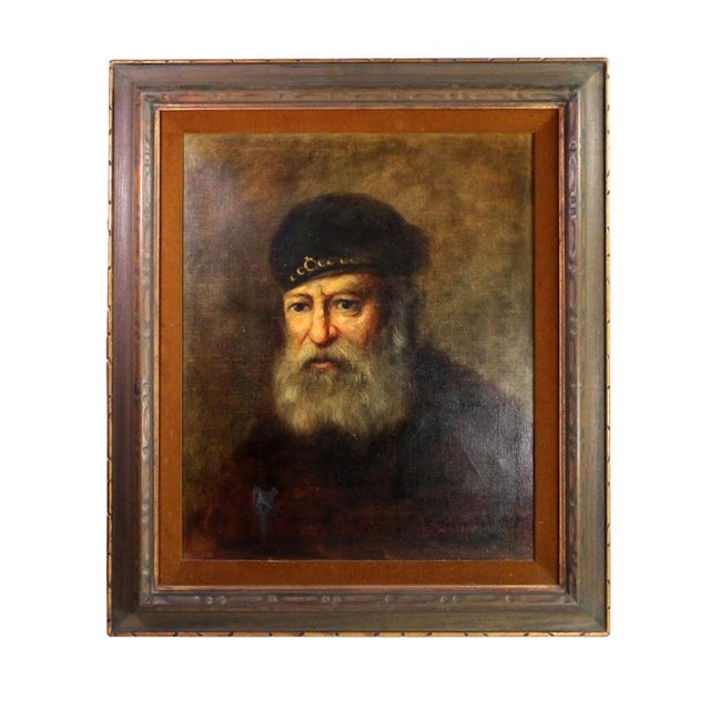 Wood Vintage Dutch Oil Painting "Old Man" Signed by Franz Schoorman For Sale - Image 7 of 7