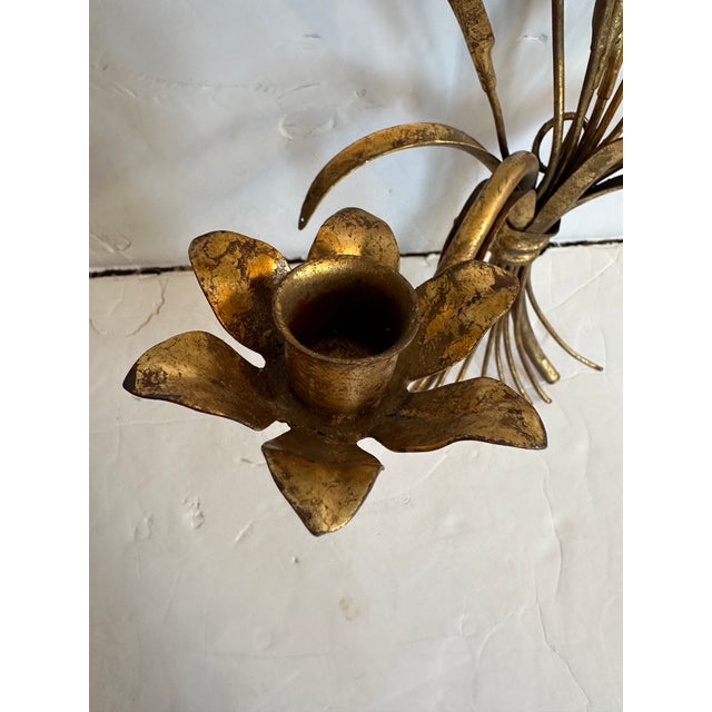 Traditional Vintage Gilded Tole Candle Sconces For Sale - Image 3 of 8