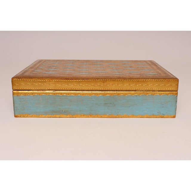 1940s Large Vintage Italian Florentine Baroque Turquoise and Gilt-Wood Jewelry Box For Sale - Image 5 of 17