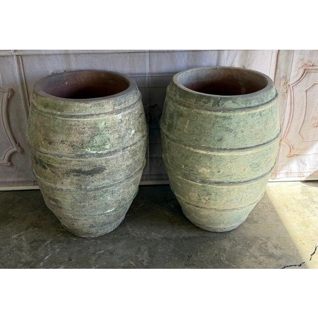 Rustic Mediterranean Barrel Olive Jars, Patinated Terracotta For Sale - Image 3 of 13
