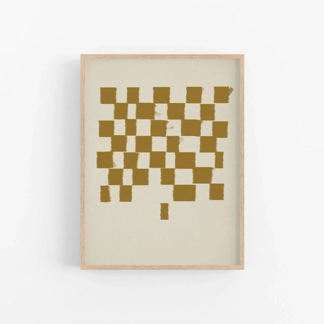 Abstract open edition giclee print. 20"x28" Elegant mustard checkers composition drawing on beige background. Contemporary...
