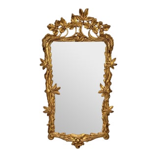 Antique Art Nouveau Giltwood Wall Mirror With Hand Carved Botanical Leaf Frame For Sale