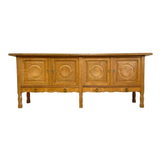 Danish Oak Rustic Brutalist Credenza or Console Henning Kjaernulf Attrib For Sale