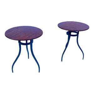 Baker Milling Road Modern British Colonial Style Mahogany & Wrought Iron Side Tables - Pair