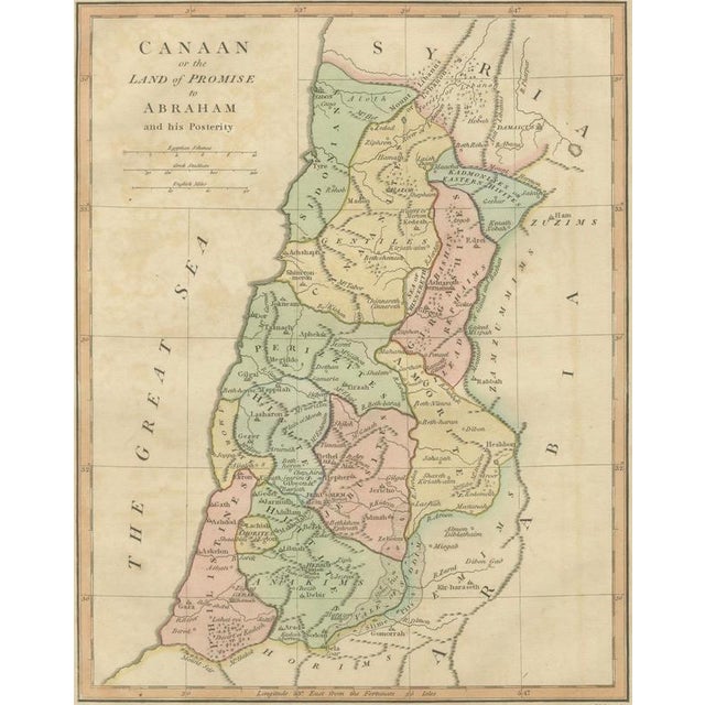 Hand-Colored Biblical Map of Canaan, 1827 For Sale - Image 3 of 10