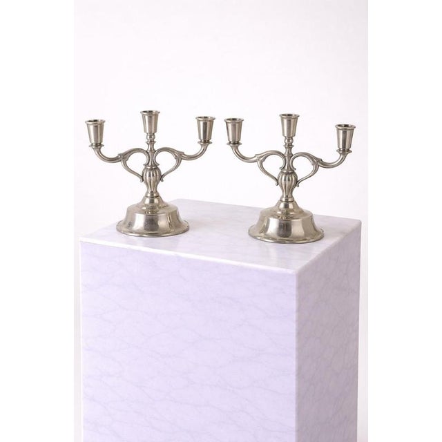 Danish Art Deco Pewter Candelabras attributed to Just Andersen, 1930s, Set of 2 For Sale - Image 4 of 8