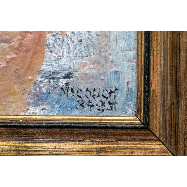 1935 Gordon McCouch Mediterranean Modernist Landscape Oil on Burlap For Sale - Image 4 of 18