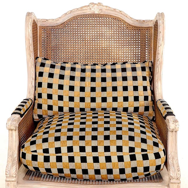 Louis XV Bergere Pair - Double Caned - Down Filled Clarence House Cushions For Sale - Image 4 of 12