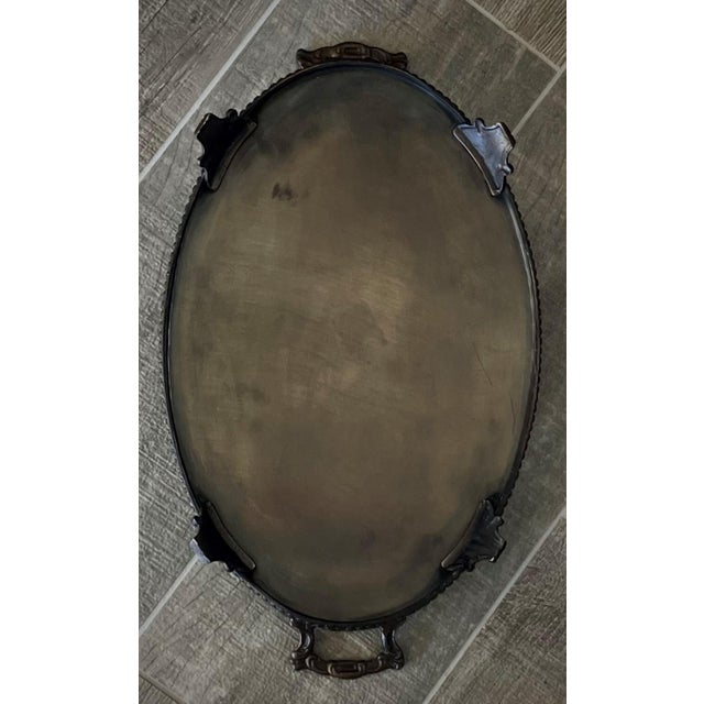 French Late 20th-Century Regency-Inspired Iron & Steel Scallop Shell Centerpiece Gallery Oval Tray For Sale - Image 3 of 16