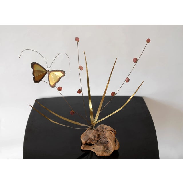 Mid-Century Modern 1970s Mid Century Modern Brass Butterfly on Plant Sculpture For Sale - Image 3 of 13