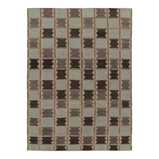 Rug & Kilim’s Scandinavian Style Rug in Beige-Brown and Blue Geometric Patterns For Sale