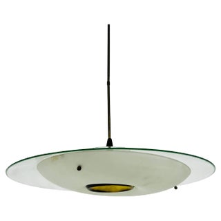 Mid-Century Modern Italian Brass and Glass Pendant Lamp, 1950s For Sale