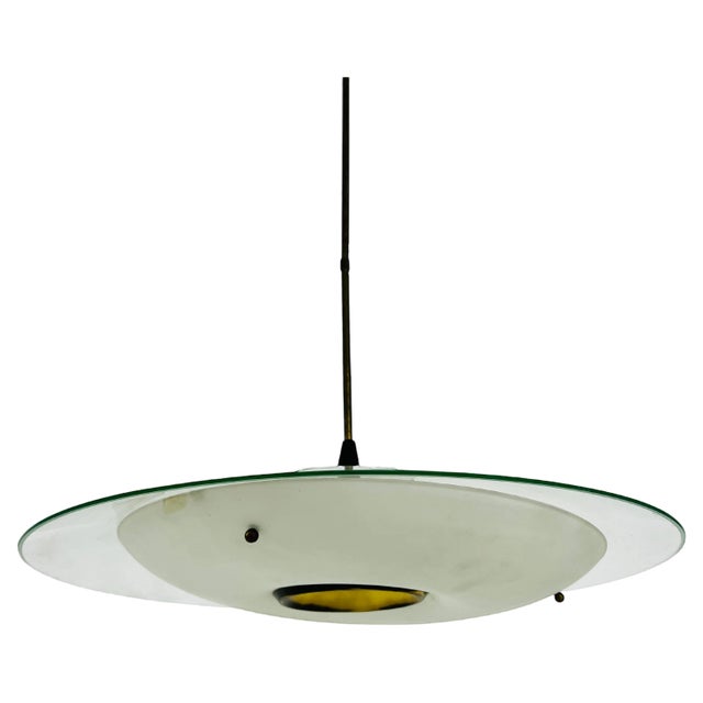 Mid-Century Modern Italian Brass and Glass Pendant Lamp, 1950s For Sale