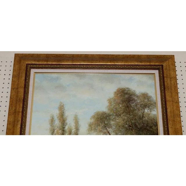 Portraiture Vintage House on the Lake Landscape Oil Painting Unsigned For Sale - Image 3 of 6