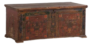 Antique Trunk with Painted Floral Motifs, 1920s