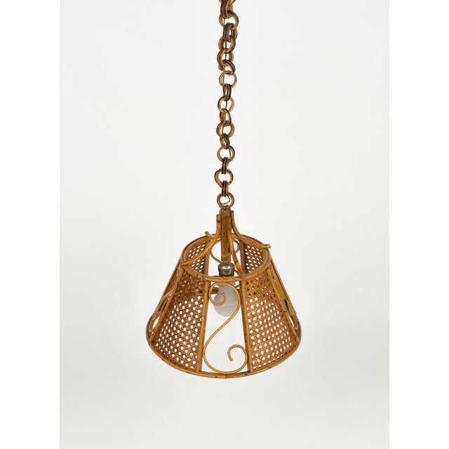 Mid-Century Modern Mid-Century French Riviera Pendant in Rattan and Wicker, Italy, 1960s For Sale - Image 3 of 15