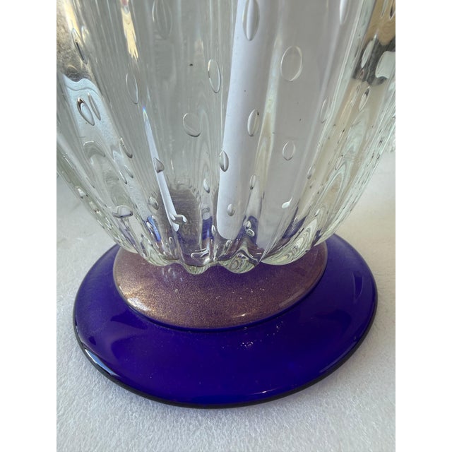 Livio Seguso, Seguso Murano Italian Art Glass Cobalt Gold Aventurine Footed Vase Sculpture For Sale - Image 15 of 18