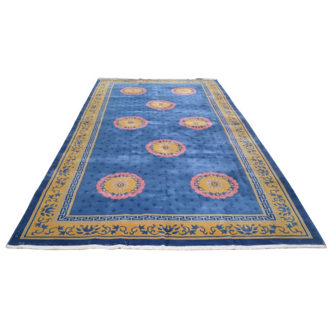1960s Vintage Chinese Art Deco Hand Knotted Wool Rug, 8'x15'4'' For Sale - Image 5 of 9