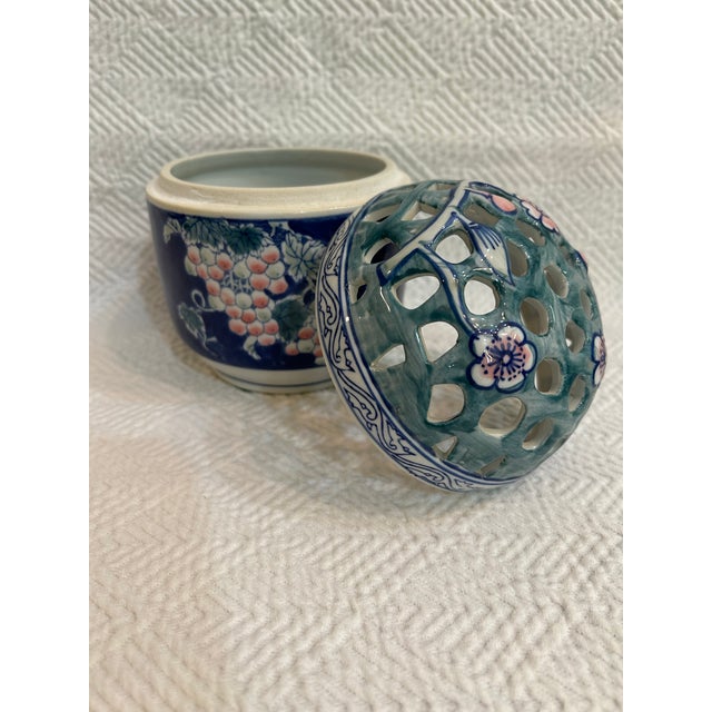 Vintage Porcelain Chinoiserie Flower Frog Vase For Sale - Image 4 of 7