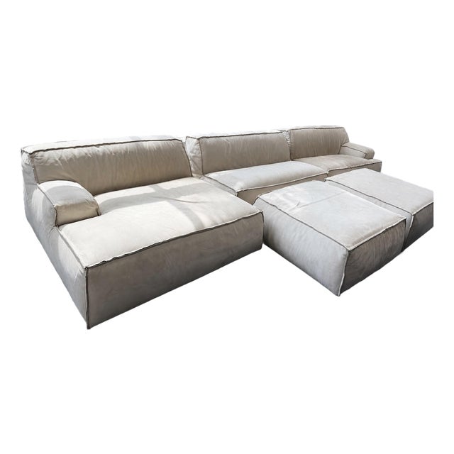 Italian Paola Navone for Baxter “Miami Soft” Modular Leather Sofa With Two Ottomans For Sale