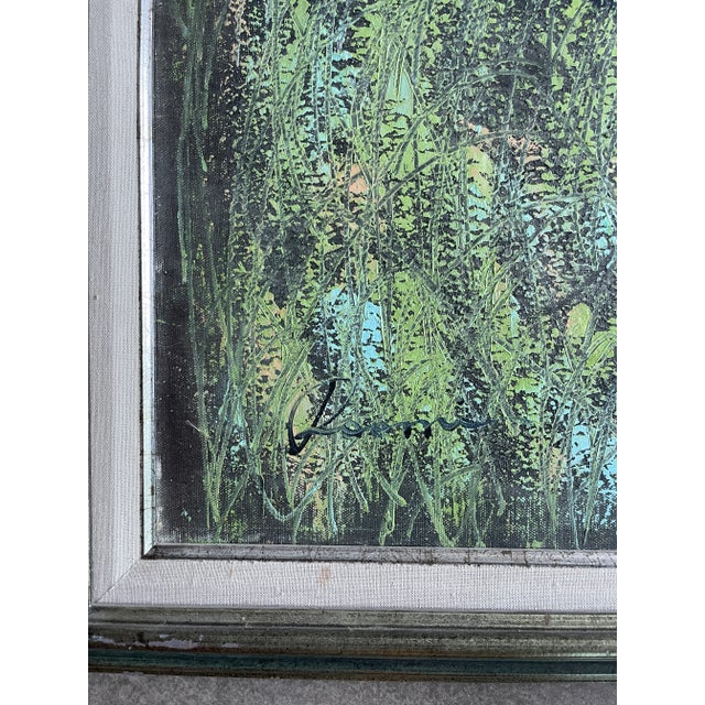 Vintage Signed Roane Sgraffito Original Biomorphic Grazing Deer Painting Framed Canvas Abstract Expressionism For Sale In Las Vegas - Image 6 of 10