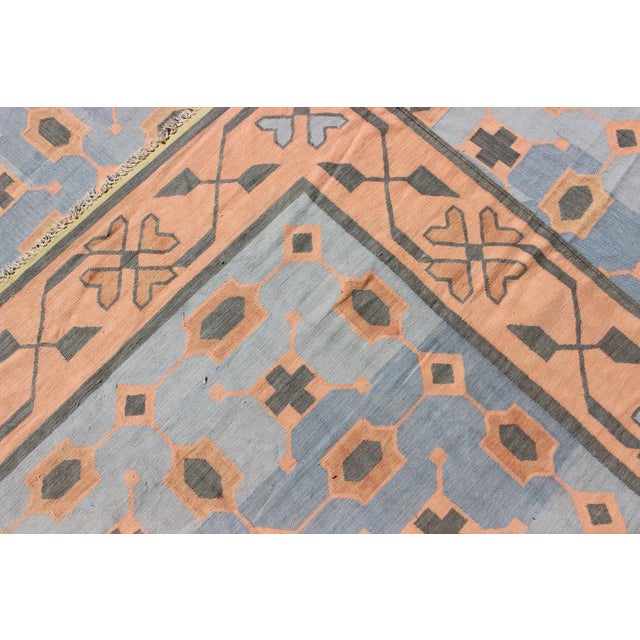 Multicolored Vintage Indian Cotton Dhurrie Rug With All-Over Geometric Design For Sale - Image 12 of 13