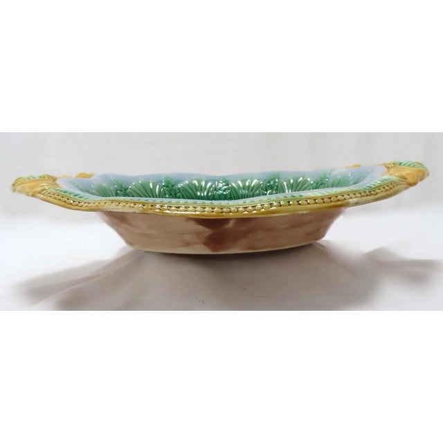 Bottle Green Beautiful Antique Victorian Majolica Bread Serving Tray With Nice Colors - Circa 1880s For Sale - Image 8 of 13