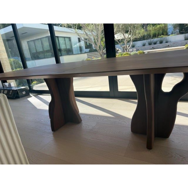 2020s Modern Walnut Dining Table With Solid Wood Legs For Sale - Image 5 of 6