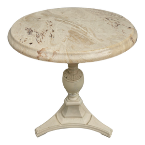 Round Faux Marble Top Side Table Plant Stand -Off White and Cream