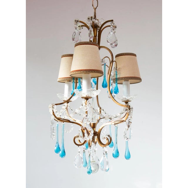 1960s Vintage Italian Chandelier with Blue Glass Droplets, 1950s For Sale - Image 5 of 9