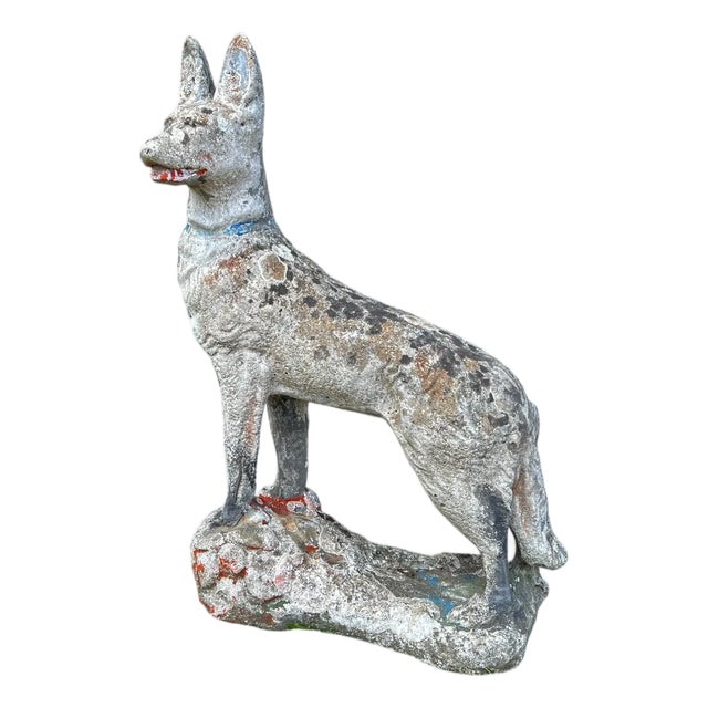 Concrete Stone Shepard Garden Dog Ornament Sculpture, 1950s For Sale