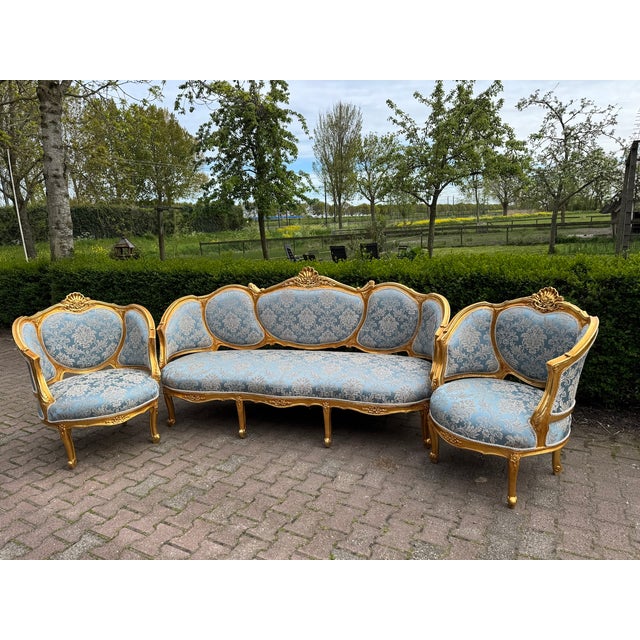 1940 European Louis XVI Gold Beech Sofa Set - 3 Pc For Sale - Image 18 of 18