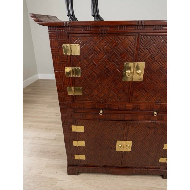 Vintage Maitland and Glascoe Style Chinoiserie Parquet Bamboo Bar Cabinet For Sale In Naples, FL - Image 6 of 6