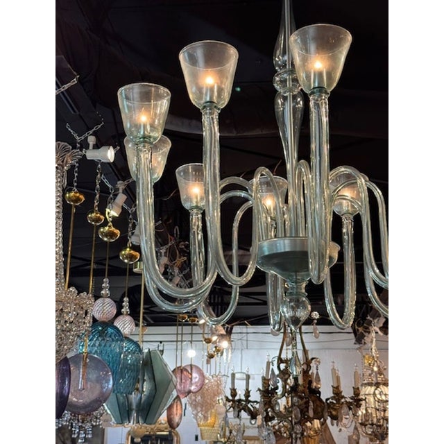 Early 21st Century Contemporary Large Scale Murano 10-Arm Fontana Green Chandelier For Sale - Image 5 of 10