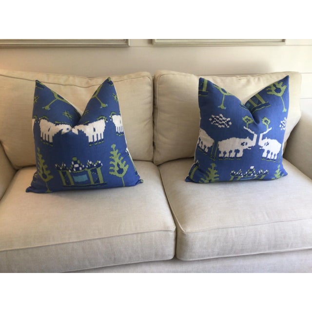 Not Yet Made - Made To Order Thibaut Kingdom Parade in Cobalt Blue & Lime Green Down Filled Pillows- a Pair For Sale - Image 5 of 6