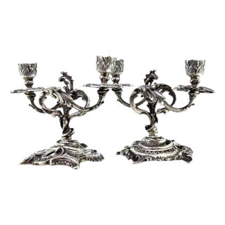 Silver 2-Light Candelabras with Reliefs, Shells, Garlands and Applications, Set of 2 For Sale