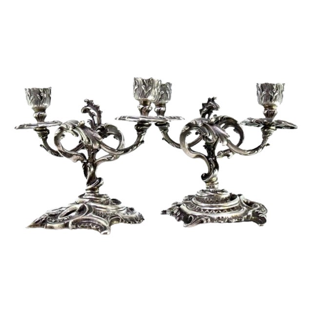 Silver 2-Light Candelabras with Reliefs, Shells, Garlands and Applications, Set of 2 For Sale