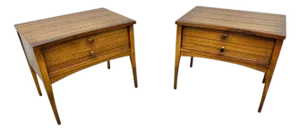 Mid-Century Modern Lane Walnut & Rosewood Nightstands - Set of 2