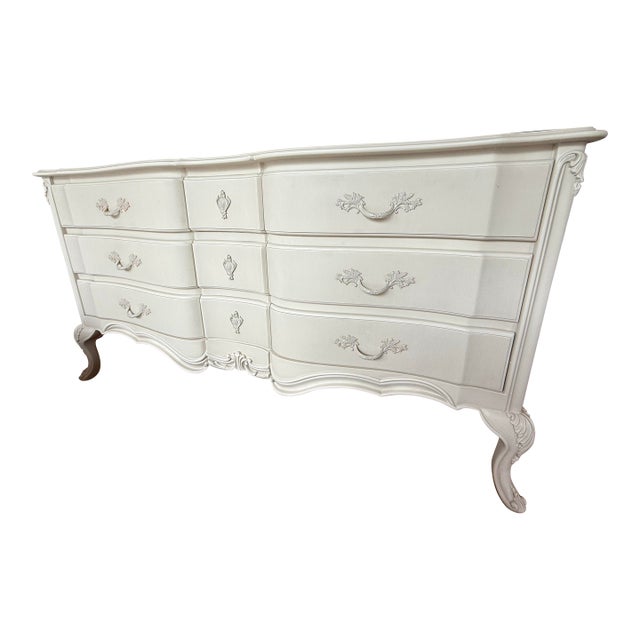 Chateau Shabby Chic Castilian Chest of Drawers – Distressed Ivory and Aged Gray For Sale