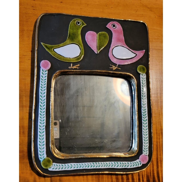 Ceramic Mithe Espelt Ceramic Wall Mirror Pink & Green Birds For Sale - Image 7 of 10