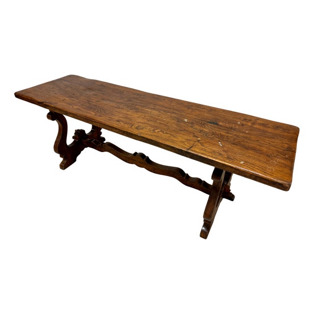 Italian Elm Country Style Trestle Dining Table, 1950s For Sale
