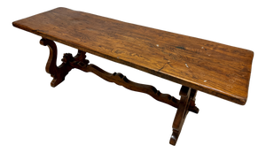 Italian Elm Country Style Trestle Dining Table, 1950s