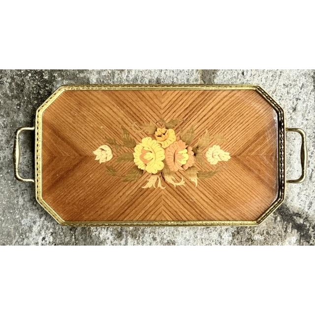 Vintage Boho Italian Marquetry Brass Gallery Tray For Sale - Image 4 of 9