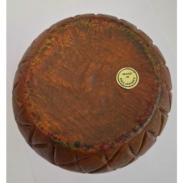 2000 - 2009 Artisan Carved Solid Wood Pineapple Trinket Box With Hinged Lid For Sale - Image 5 of 5