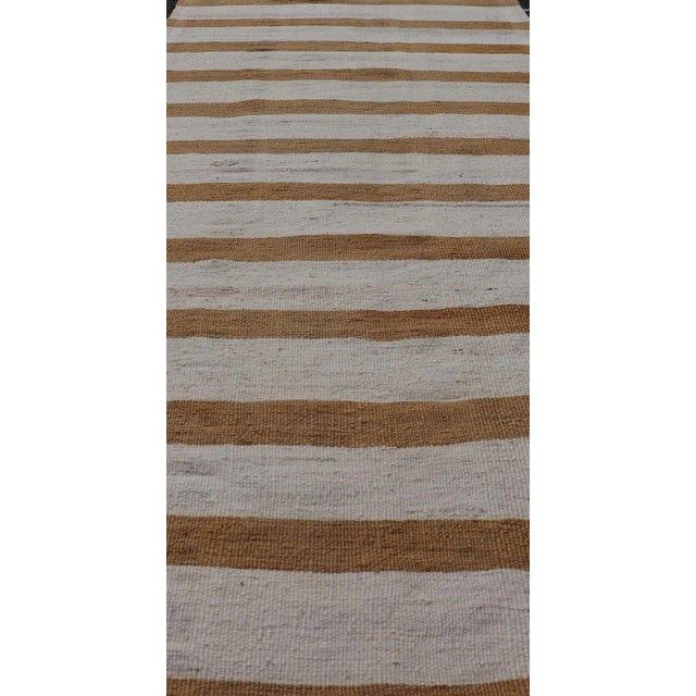 Mid 20th Century Vintage Turkish Kilim Rug With Horizontal Stripes in Brown and Cream For Sale - Image 9 of 11