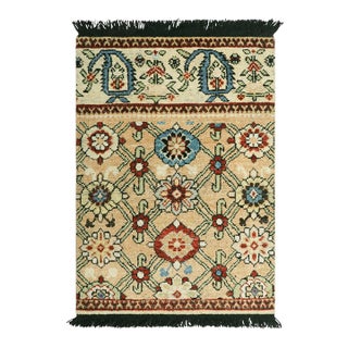 Rug & Kilim’s Caucasian Kuba Style Rug in Light Gold With Floral Patterns For Sale