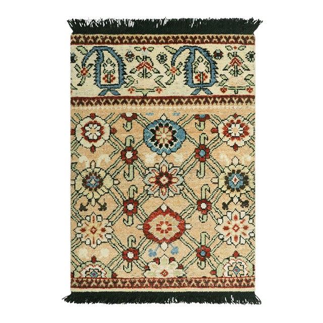 Rug & Kilim’s Caucasian Kuba Style Rug in Light Gold With Floral Patterns For Sale