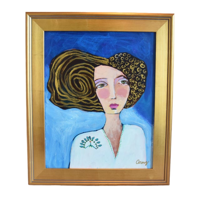 2020s Woman Portrait Oil Painting by Ruth Arenz Including the Antiqued Gold Wood Frame For Sale - Image 5 of 7